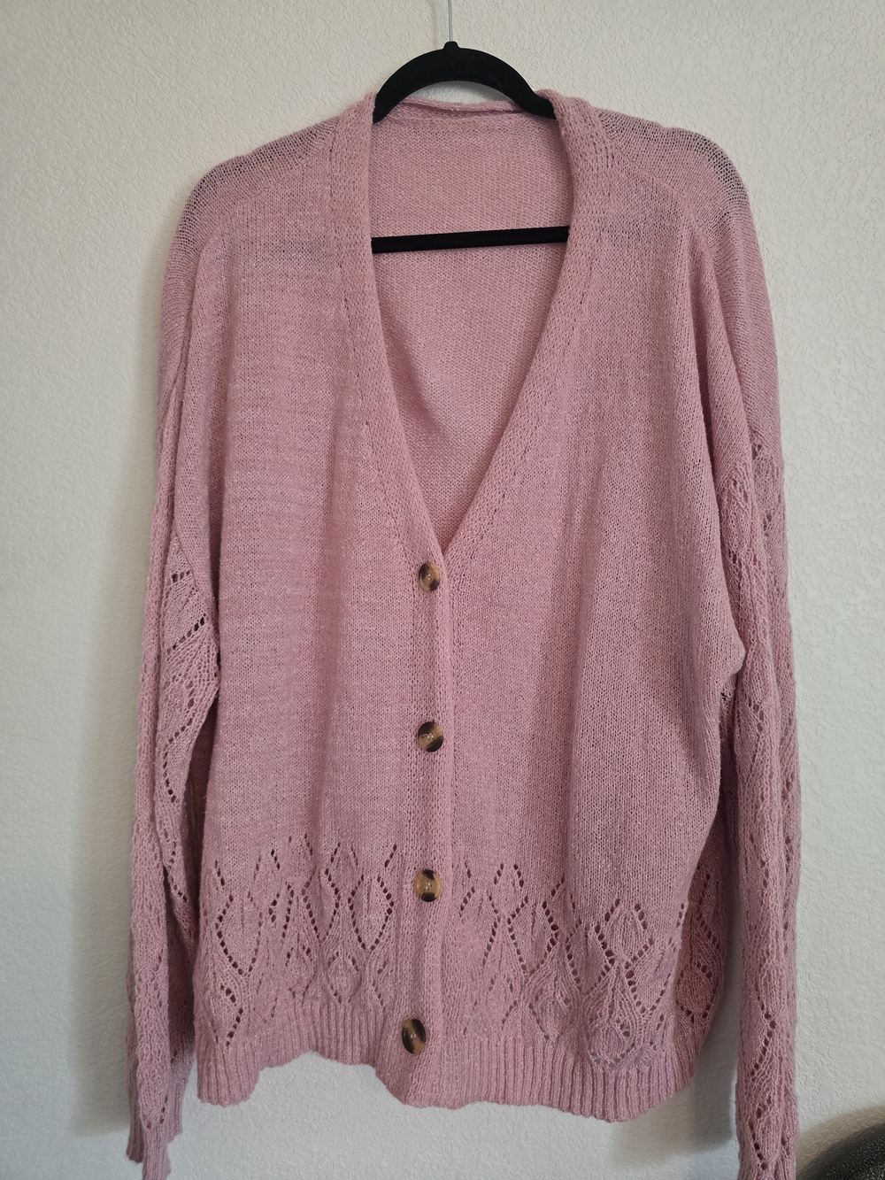 Pink Knit Button-Front Women's Cardigan Sweater 3x